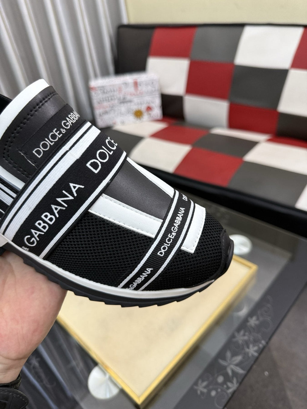 Dolce & Gabbana Banded Slip-On Sneakers - Black and White