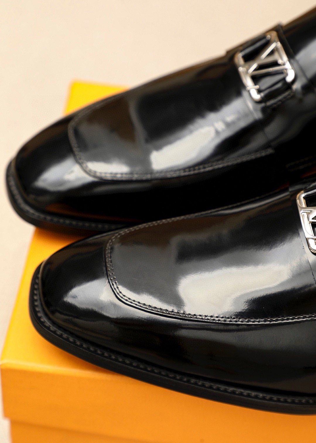 Louis Vuitton Men's Glossy Black Leather Loafers