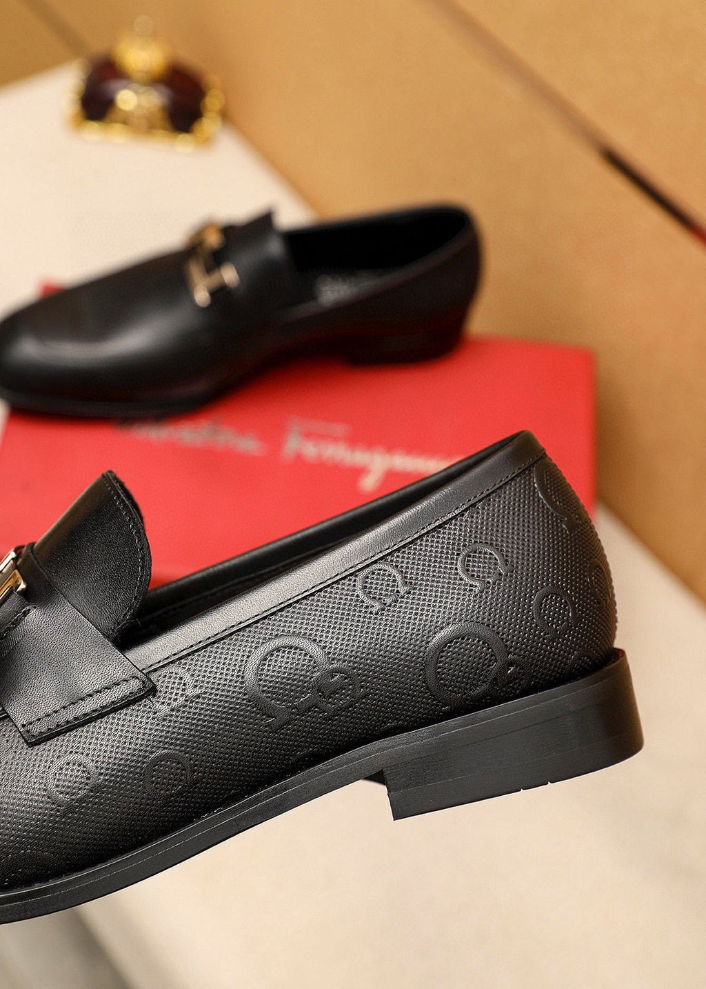 Ferragamo Black Silver-Buckle Loafers